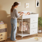 Changing Table Dresser With Clothing Rack - 3-drawer Baby Dresser With Storage S