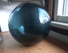 Beautiful Deep Teal Blue Huge 10 1 2  Antique Free Blown Glass Fishing Net Float