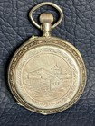 Antique Silver Swiss Hunting Pocket Watch Engraved Church Enamel Rome Dial