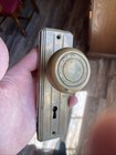 Brass Art Deco Lines Stepped Circles Door Knob Backplates With Key Holes