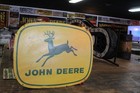 Scarce 1950s John Deere 4-leg Painted Metal Dealer Sign Farm Tractor Corn Barn