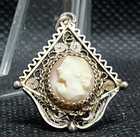 France Antique Silver Filigree Art Nouveau Pendant     Shell Cameo Medal Hm