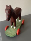 Antique German 4 Inch Toy Horse On Platform W  Working Wheels Wood