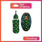 Auhomea Green Alien Head Newborn Swaddle Blanket With Beanie Set Soft Baby Sleep