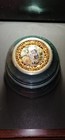 Vtg Metal Powder Puff Music Box European Romantic Scene Filagree 5 5  Wide Works