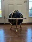 Large Lapis Gemstone World Globe Brass Tripod Floor Stand With Compass Vintage