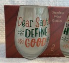 Home Essentials Santa Christmas Holiday Stemless Wine Glasses 20 Oz New In Box