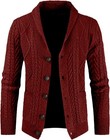 Men s Cable Knit Cardigan Sweater Wool Blend Long Sleeve Shawl Collar Casual