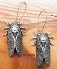  5013er Large Antiqued Sterling Silver Plated Cicada Earrings - 1 Pr