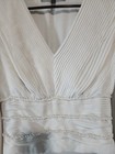 White House Black Market Blouse Size 4 Ivory Pleated V Neck Long Sleeve Top