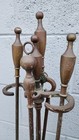 Antique Hand Wrought-iron Bronze Fireplace Fire Tool Set W Stand Rare