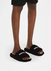 Black Furry Open Mule Double B Slides Sizes 6-12