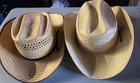 2 Straw Cowboy Sun Golf Tiki Coastal Hats Breathable 1980s Vintage Lightweight