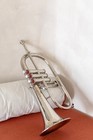 Queenbrass   Flugel Horn 3 Valve Bb Nickel With Hard Case Mouthpiece         