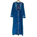 Vintage Moroccan Style Exquisite Maxi Kaftan Embroidered Velvet Blue Silver