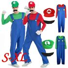 Men Adult Super Fancy Dress Plumber Bros Halloween Costume Party
