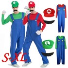 Men Adult Super Mario And Luigi Fancy Dress Plumber Bros Halloween Costume Party