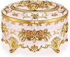 Vintage Metal Jewelry Box - Oval Trinket Organizer Ring Box Case