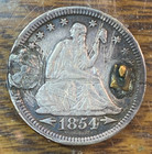 Decorative Love Token On Valuable Au 1854 Arrows Seated Quarter Chrc