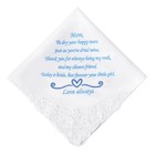 Wedding Handkerchief Embroidered Something Blue 100 Percent Cotton Lace Trim
