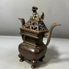 Vintage Hollow Incense Burner Antique Bronze Dog Top Censer Zen Desktop Ornament