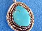 Native American Navajo Sterling Silver Turquoise  Pendant Hand Made 1 3 8 