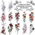 Realistic Floral Half Arm Sleeve Temporary Tattoos For Women - 12 Sheets