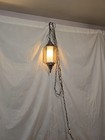 Vintage Mcm Smoked Glass Barrel Globe Hanging Light pendant Lamp Works