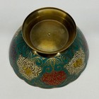 Small Vintage Brass Bowl Enamel Peacock   Colorful Flower Designs