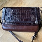 Vtg Brighton Crossbody Bag Croc Embossed Heart Pull Charm 