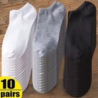 5 10 Pairs Unisex Ankle Socks Solid Color Black White Gray Cotton Deodorant Brea