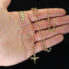 14k Gold Plated Rosary Necklace Cross Chain Catholic Religious Hip Hop Jewelry