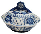  vintage Gzhel Blue   White Porcelain Candy Box Hand Made In Russia 5 x6 x5 5 