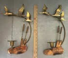 Vintage Mcm Seagulls Metal Wall Hanging Birds Candle Holder Brass Set Of 2