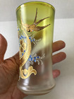 Stunning Antique German Enameled Glass Beaker  19th 20th Century Birds   Clovers