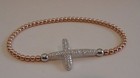 Two Tone Elastic Design Sideways Cross Beaded Bracelet W  3 Ct Lab Diamonds