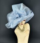 M22020  Light Blue  kentucky Derby Church Wedding Wide Brim Sinamay Dress Hat