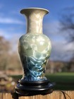 Chinese Porcelain Vase Crystalline Glazed Green Blue To White Gradient  W Stand