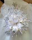 Wedding Bouquet For Bride  White   Silver glass Crystals porcelain Roses satin