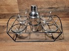 Rare Vintage Stemless Base Martini Glasses Set Of 4 Shaker Set W  Metal Picks
