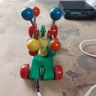 Vintage Kouvalias Wooden Pull Toy Greece Colorful Spinning Bell Toy Replaced   