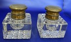Handsome Antique Crystal Brass Crystal Ink Wells And Stand