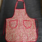 Vintage 1940 50s Red Cherry Stems Full Bib Cooking Apron Ties Pockets Neck Strap