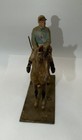 Vintage Hand Painted Metal Jockey On Horse Statue Racing Figurine Equestrian