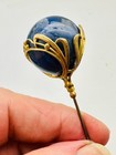 Antique Hatpin Flowing Ocean Blue Large Blown Glass Sphere Quality Collectible