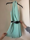 Ralph Lauren Light Blue Silk Romper Black Belt Size 2 Usa Sleeveless