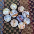 Jabo Marbles Lot Of 10 White Base Multicolor Swirls Aventurine Lutz Near Mint