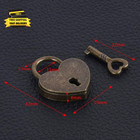 Antique Brass Heart Shape Padlock  Key Lock  Bronze  Padlock  Travel  Storage       