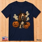 Cute Funny Halloween Basset Hound Witch Hat Pumpkin For Dog Lovers T-shirt