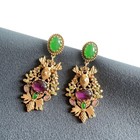 Vintage French Royal Gold Enamel Antler Earrings Forest Glass Luxury Gift